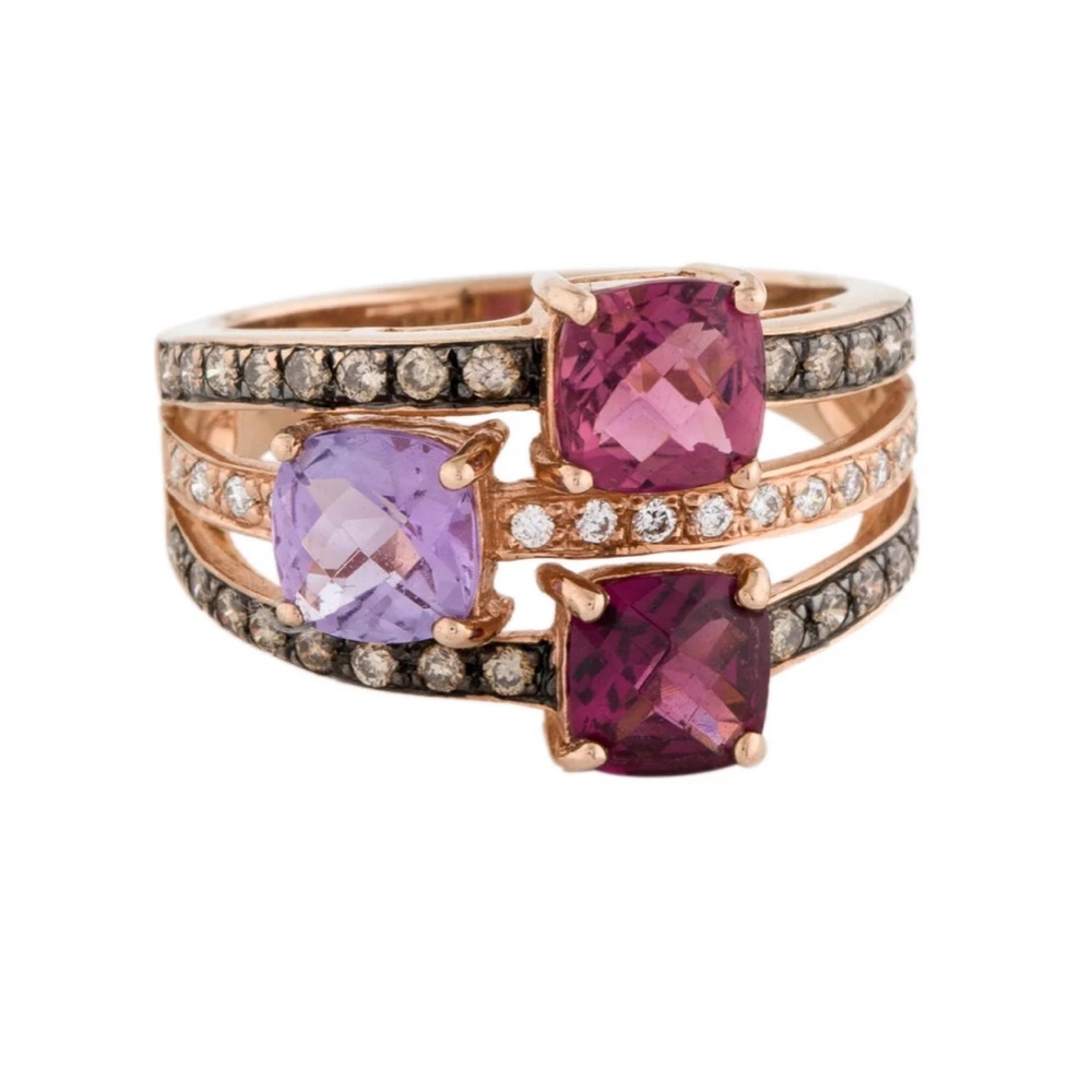 Le Vian 14K Diamond, Tourmaline, and Rhodolite Garnet Stacked Ring Size 7